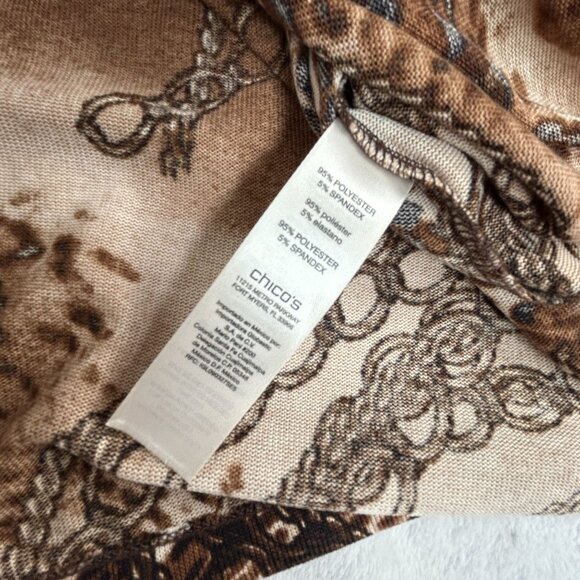 Chico's Womens Animal Links Cowl Neck Tunic Top Size 3 Brown & Beige Knit New - Picture 4 of 8